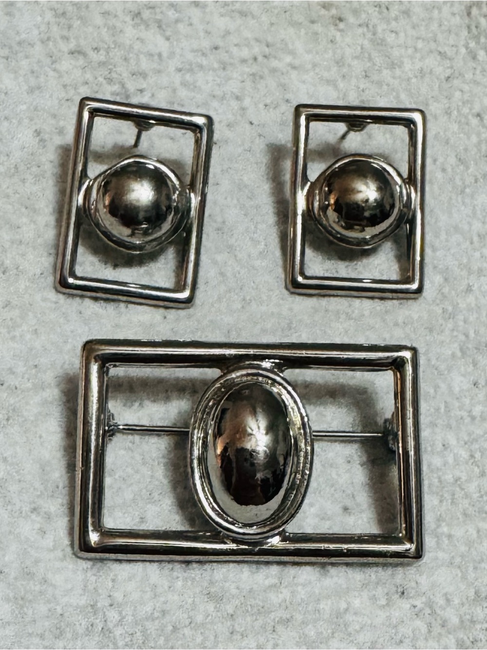 Mid Century Vintage Silver-Tone Brooch and Matching Earrings